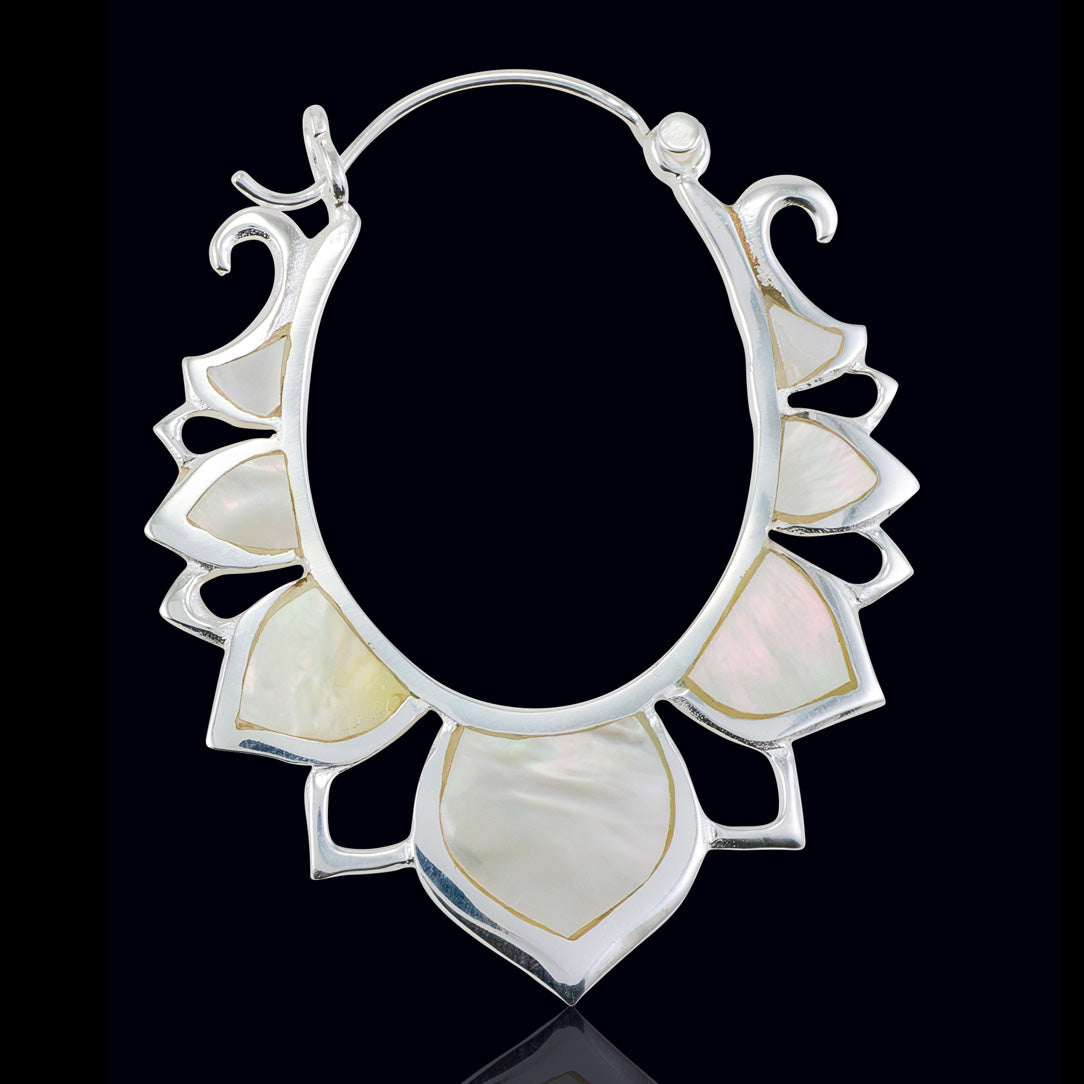 Pearl Lotus Drops - Silver Post