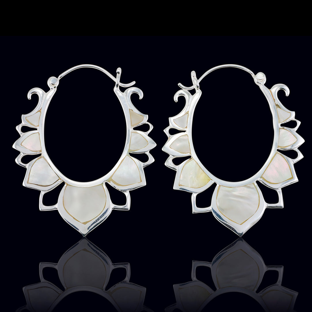 Pearl Lotus Drops - Silver Post