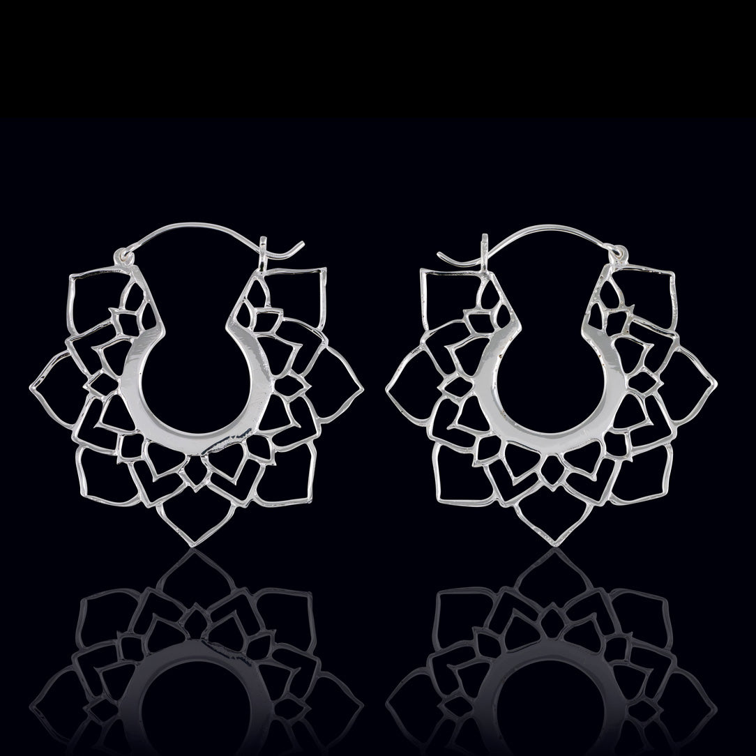 Mandala Lotus Hoops - Silver Posts