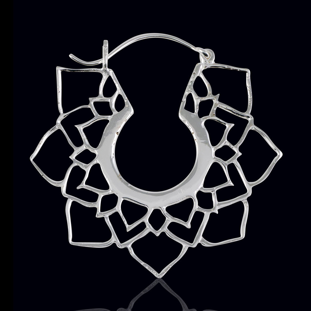 Mandala Lotus Hoops - Silver Posts