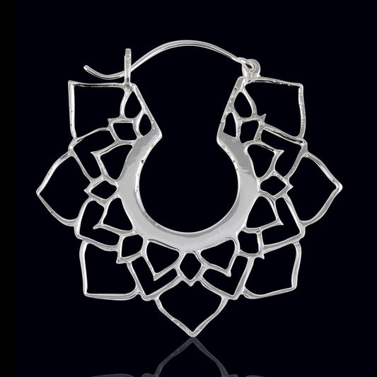 Mandala Lotus Hoops - Silver Posts