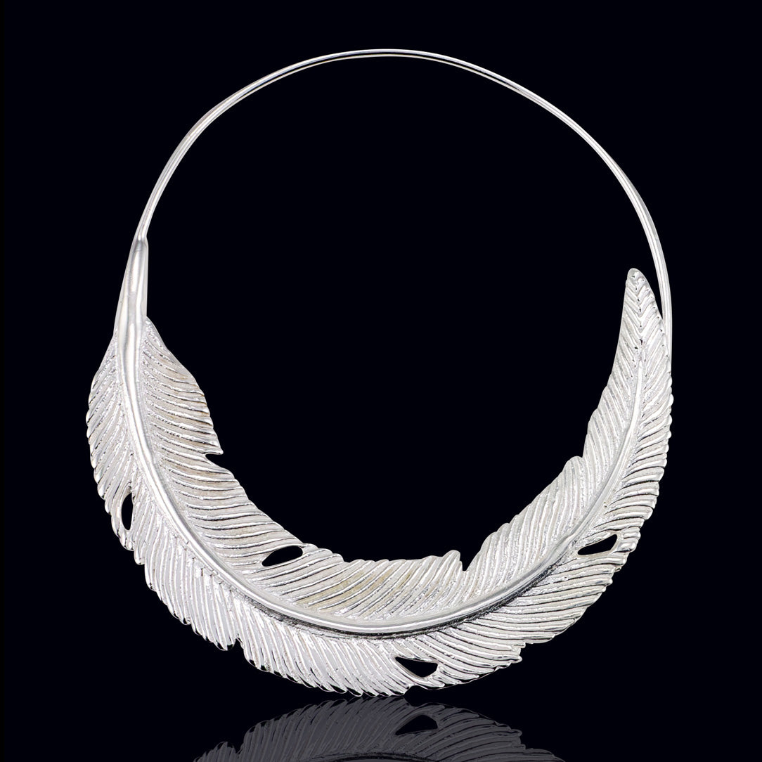 Flat Feather Hoops - Silver Posts