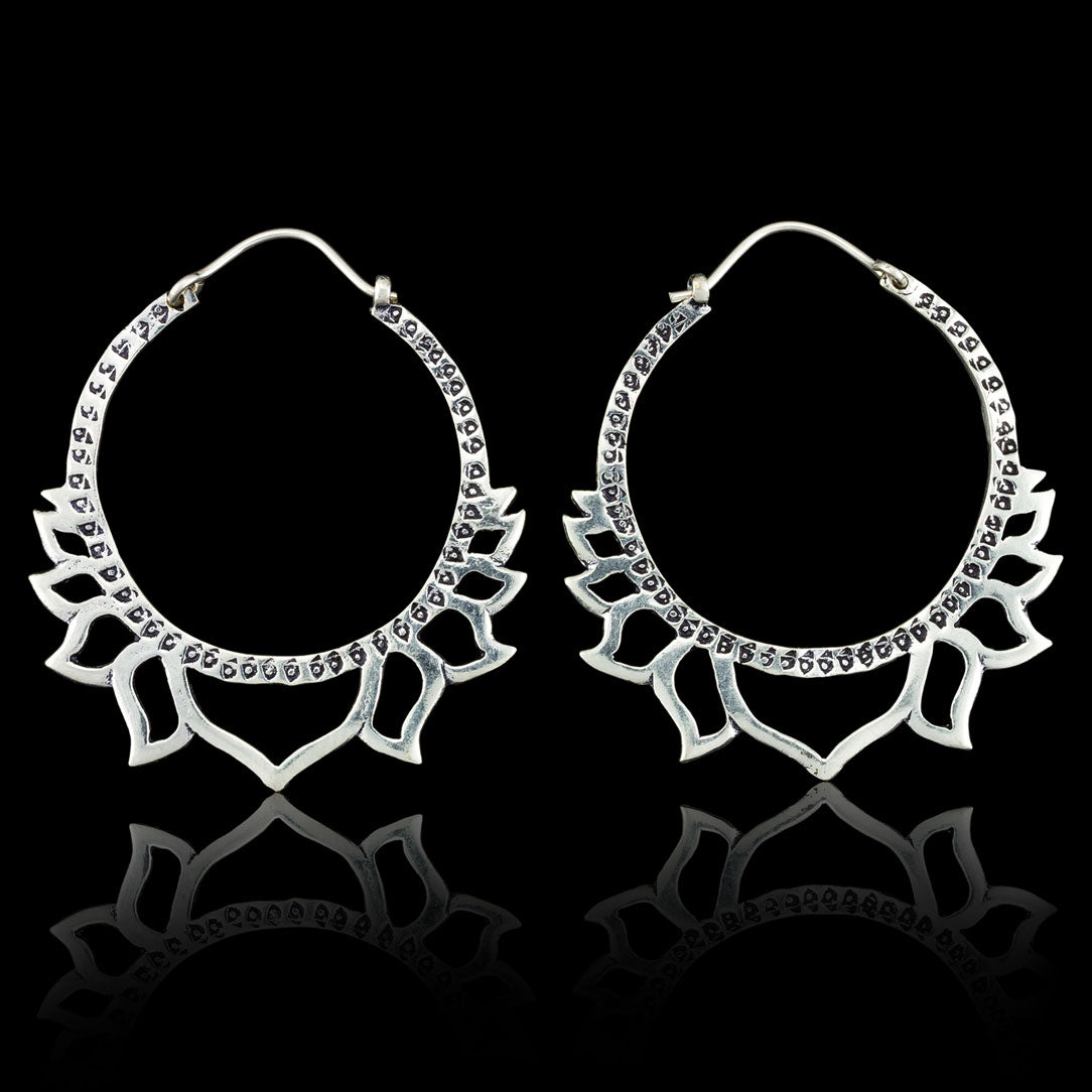 Silver Lotus Hoops