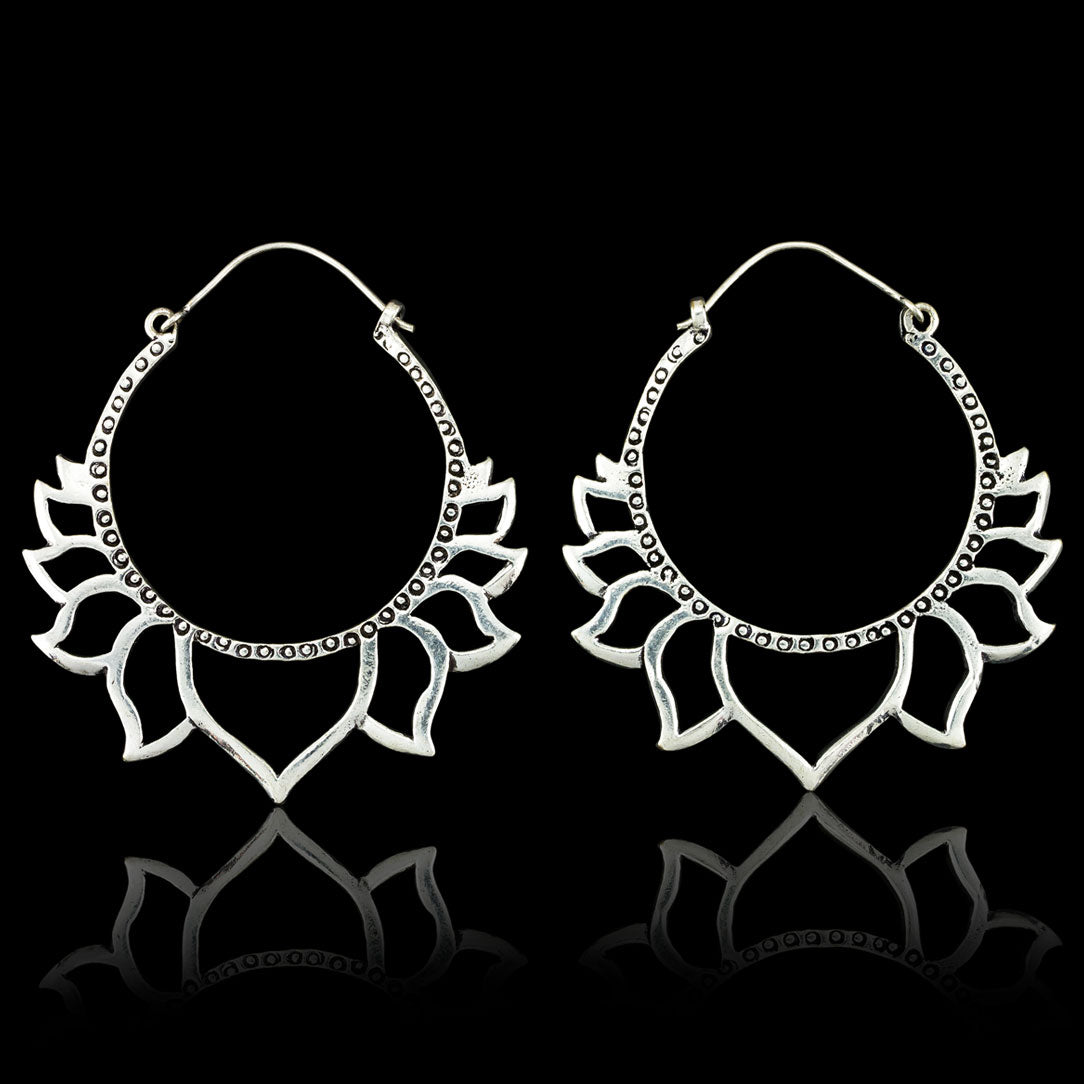 Silver Lotus Hoops