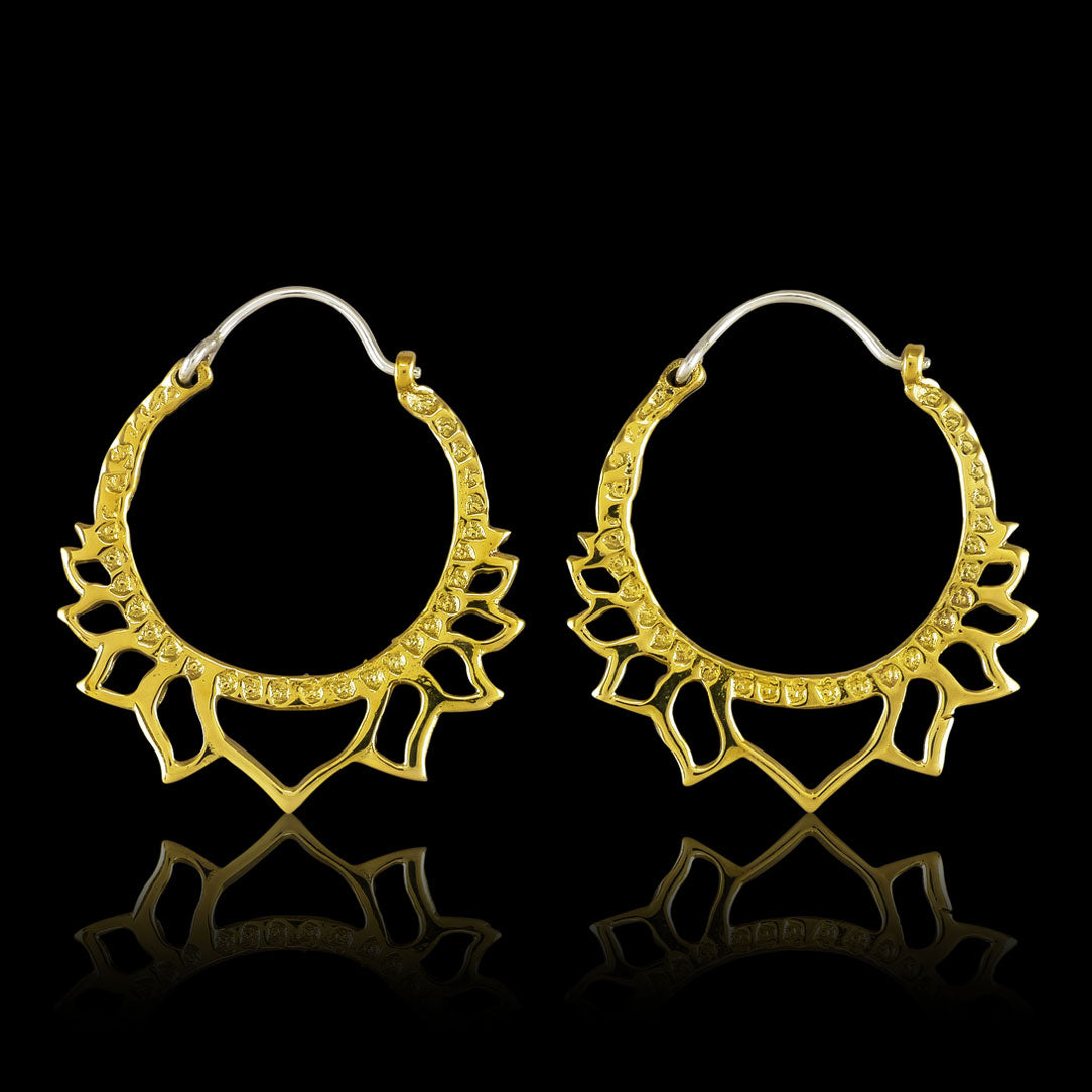 Golden Lotus Hoops - Silver Posts
