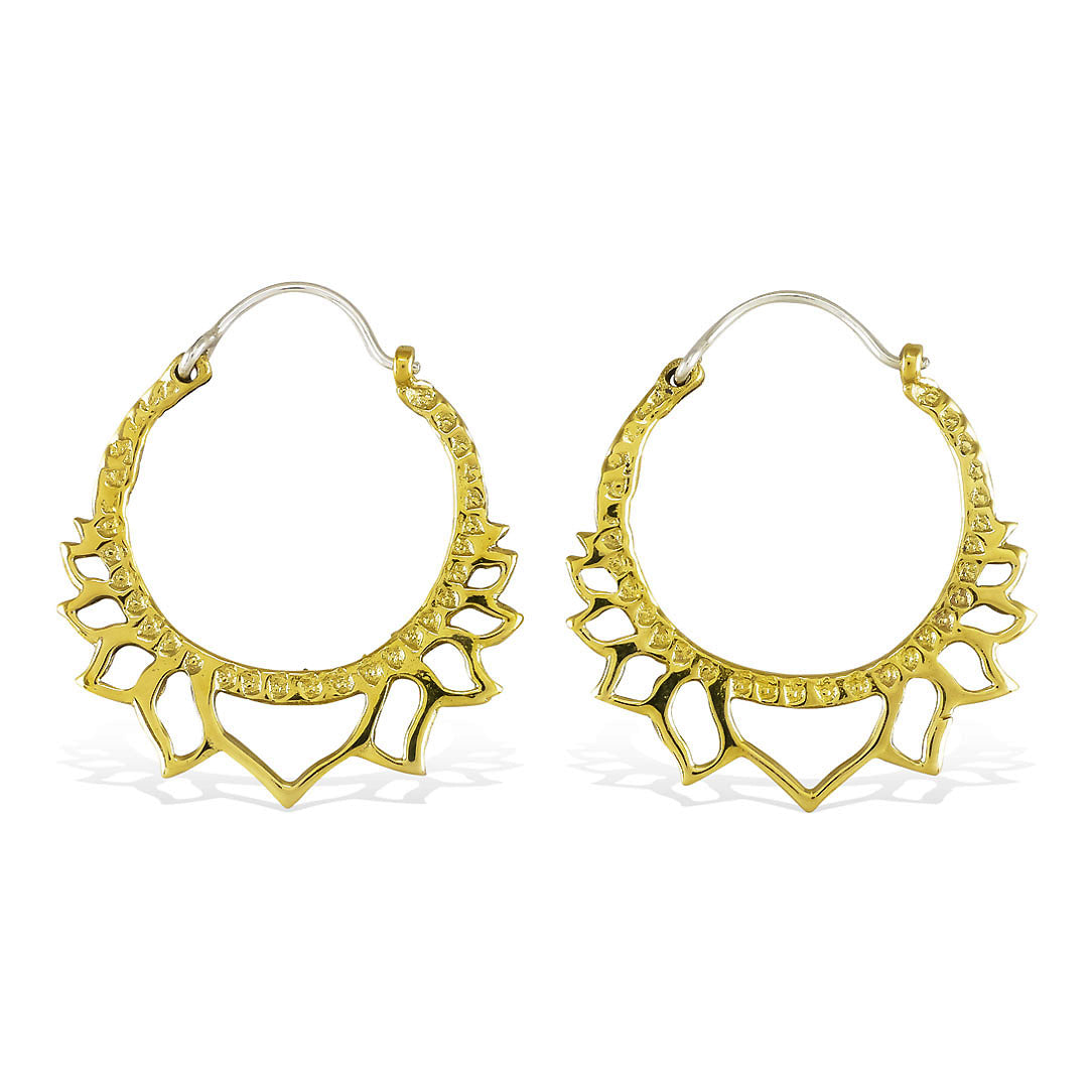 Golden Lotus Hoops - Silver Posts