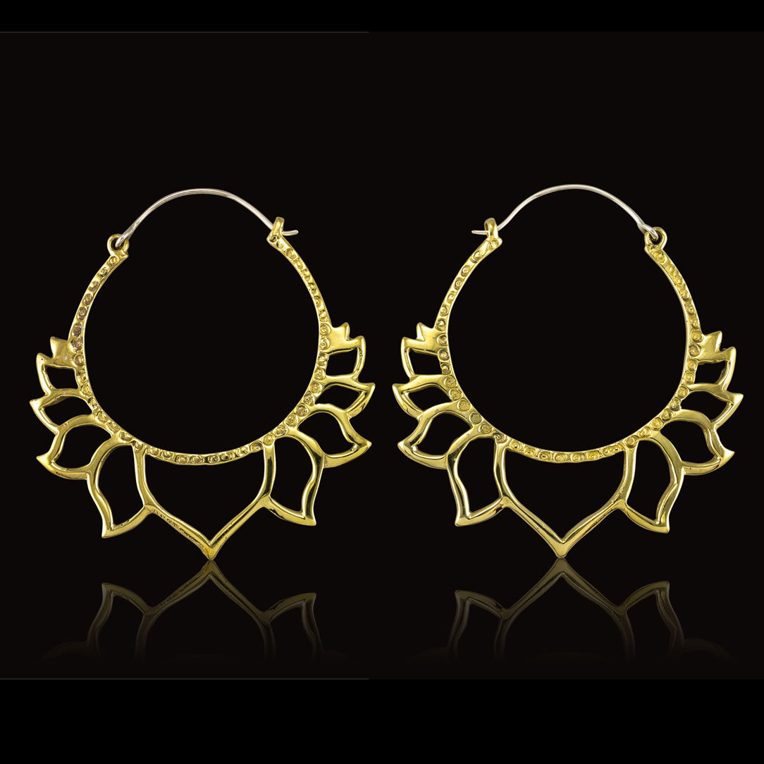 Golden Lotus Hoops - Silver Posts