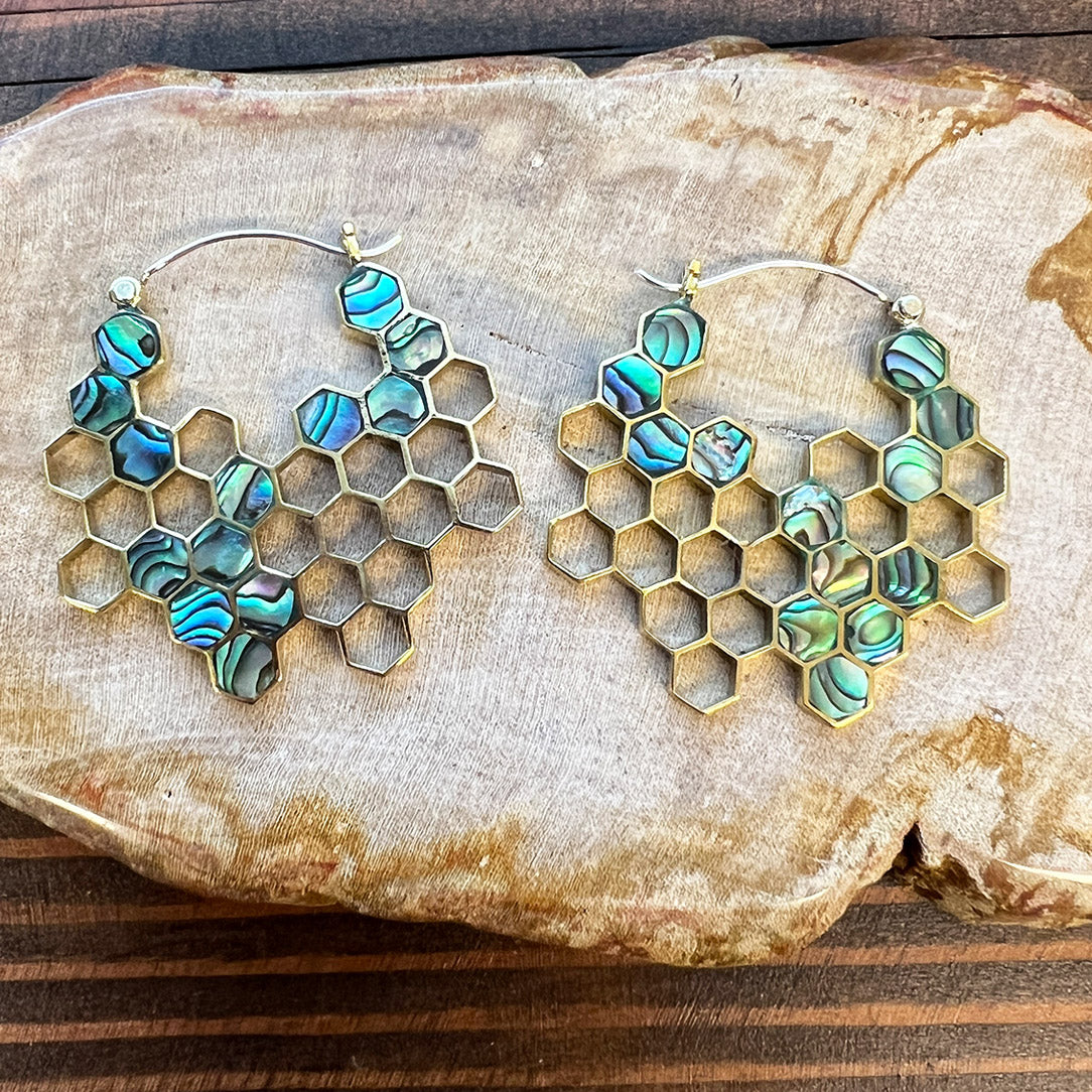 Abalone Honeycomb Hoops - Silver Posts