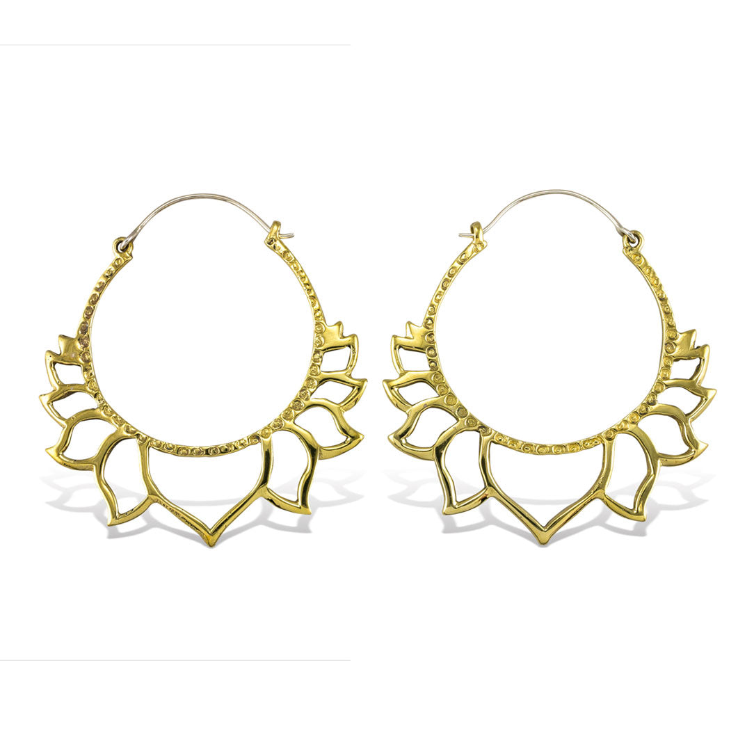 Golden Lotus Hoops - Silver Posts