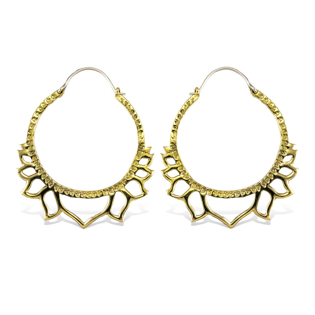 Golden Lotus Hoops - Silver Posts