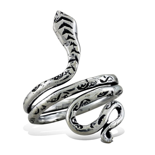 Curled Snake Ring - Silver