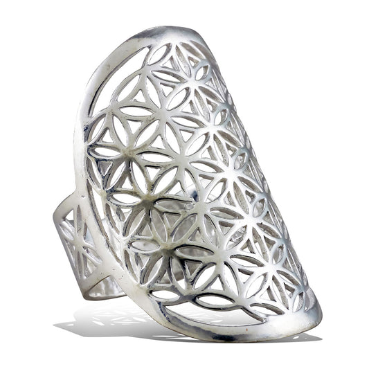 Flower of Life Oval Ring - Silver