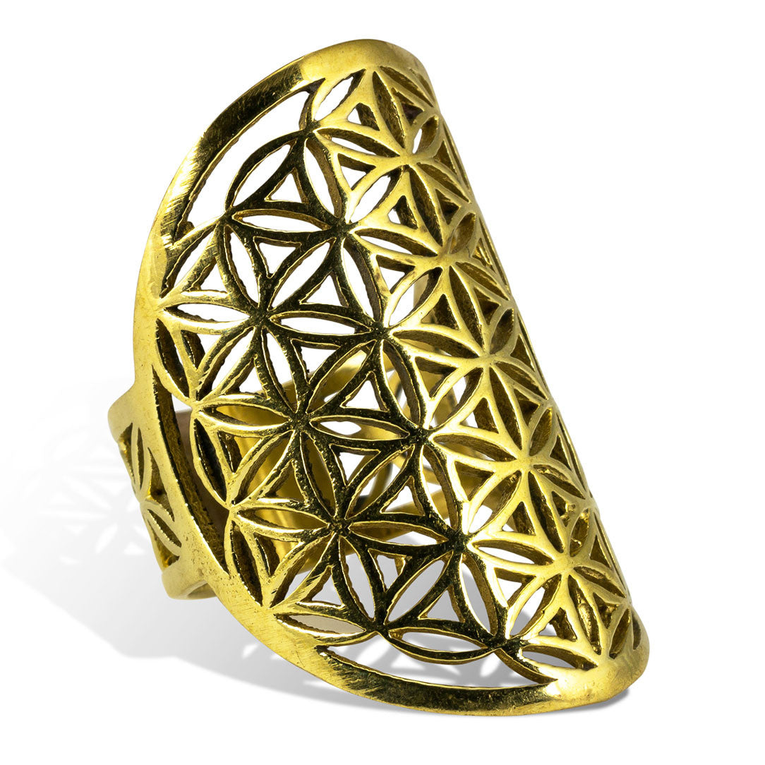 Flower of Life Oval Ring - Brass