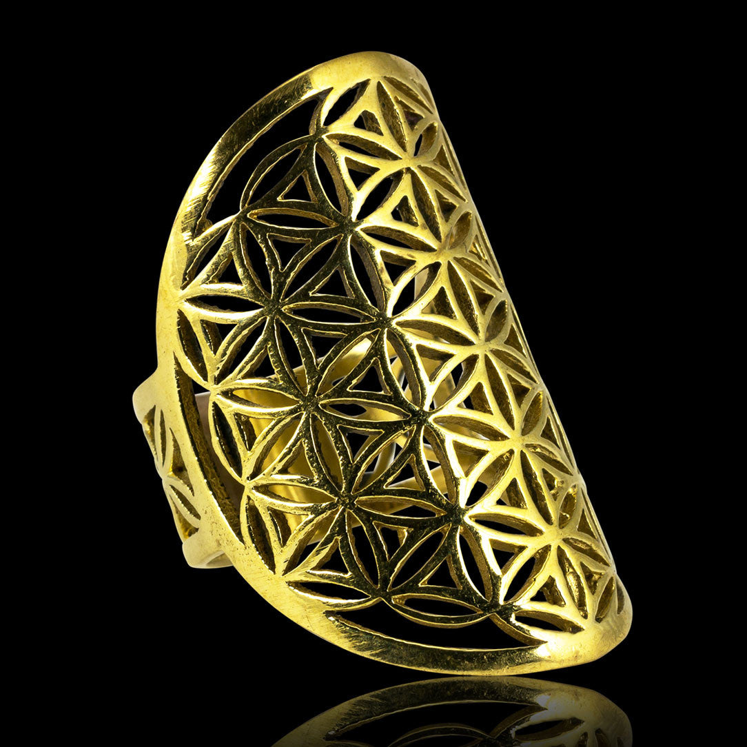 Flower of Life Oval Ring - Brass