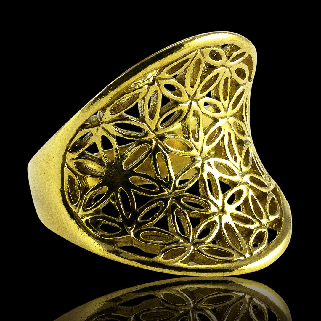 Flower of Life Rising Ring - Brass