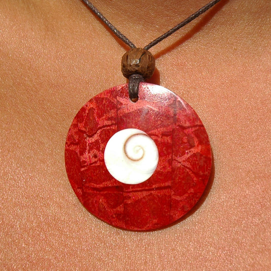 Red Coral Shiva Pendant - Shell