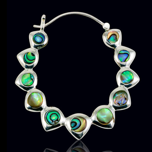 Abalone Spiked Hoops - Silver Post