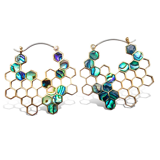 Abalone Honeycomb Hoops - Silver Posts