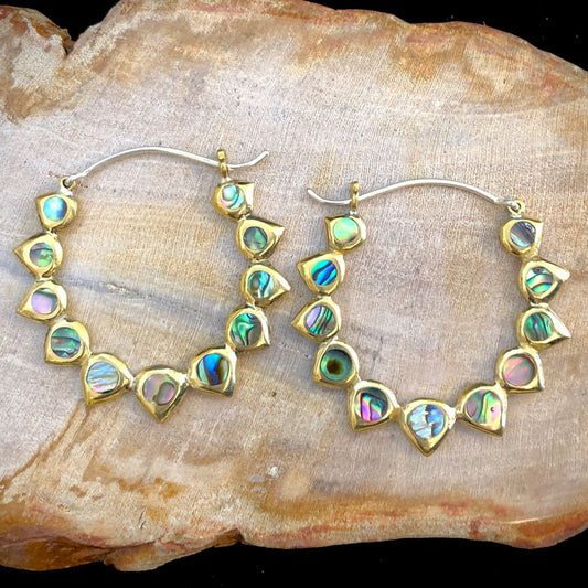 Abalone Spiked Hoops - Silver Post