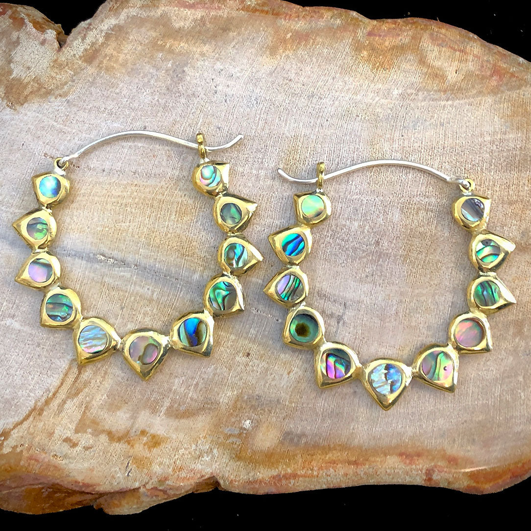Abalone Spiked Hoops - Silver Post