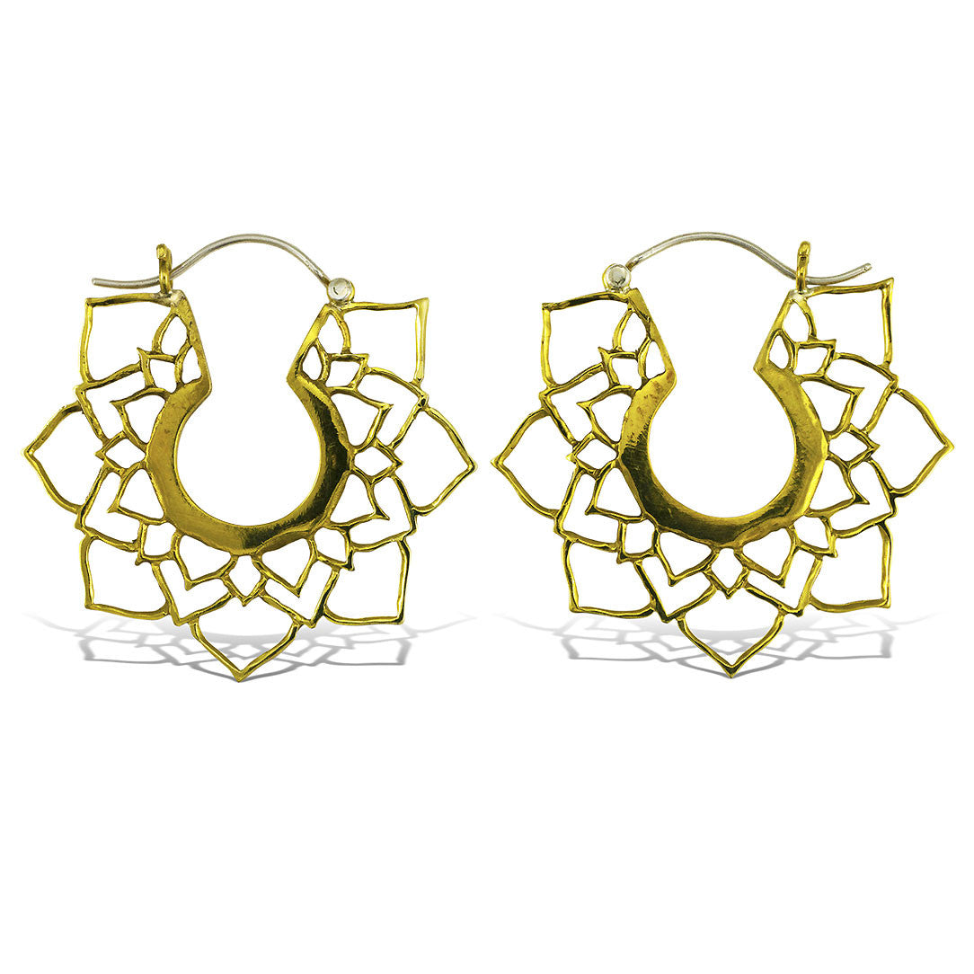 Mandala Lotus Hoops - Silver Post