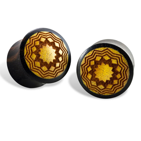 Sun Mandala Plugs - Black Wood