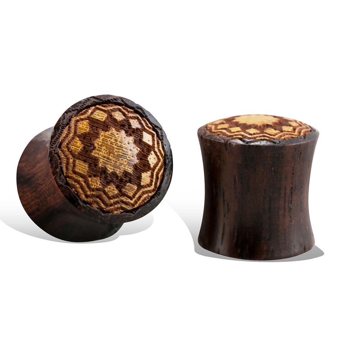 Sun Mandala Plugs - Brown Wood
