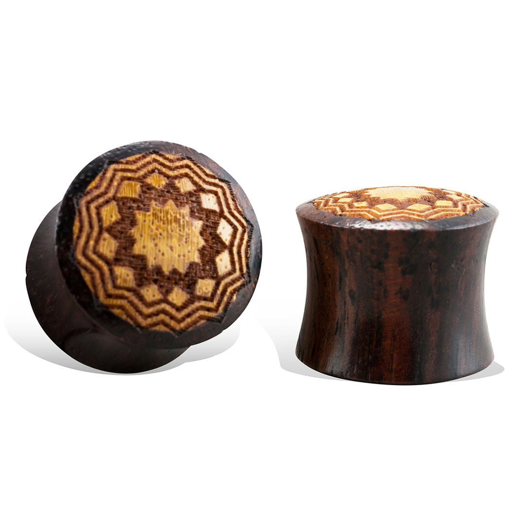 Sun Mandala Plugs - Brown Wood