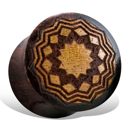 Sun Mandala Plugs - Brown Wood