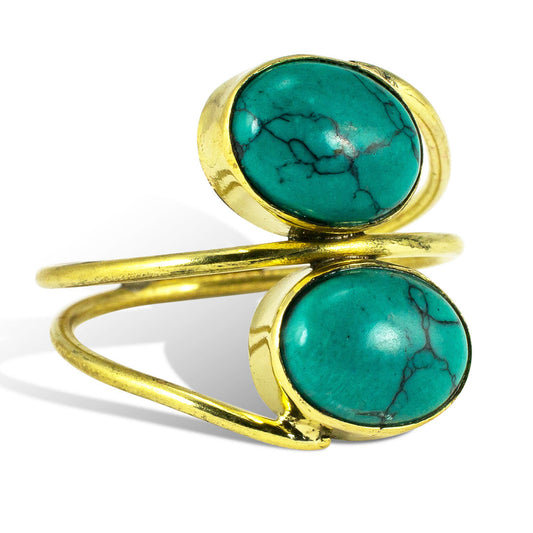 Wrapped Double Turquoise Ring - Brass