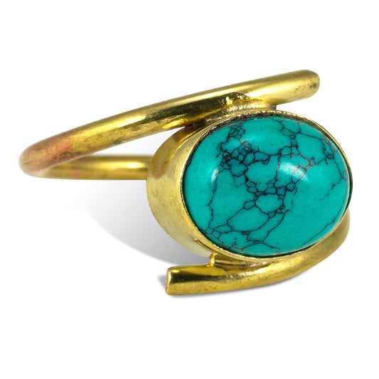 Wrapped Turquoise Ring - Brass