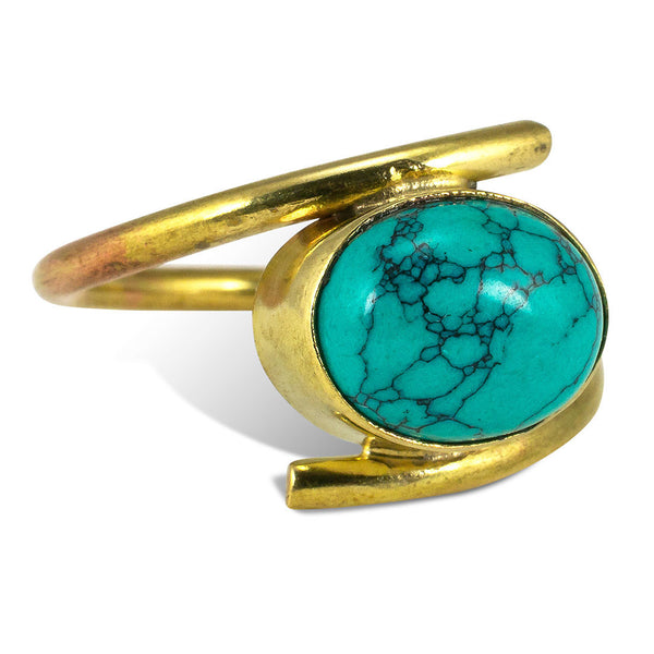 <span>RBR-019<span>: </span></span>Wrapped Turquoise Ring - Brass