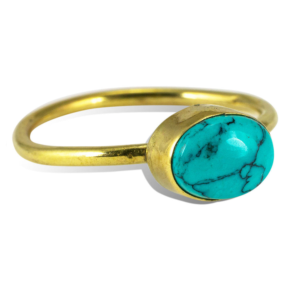 <span>RBR-023<span>: </span></span>Simple Turquoise Ring - Brass