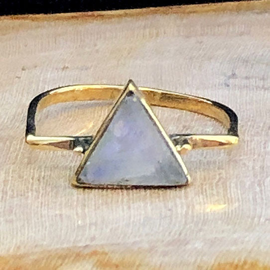 Moonstone Triangle Ring - Brass