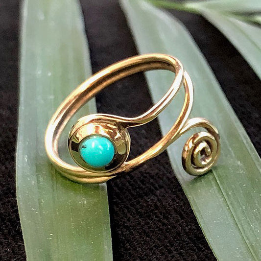 Adjustable Turquoise Ring - Brass